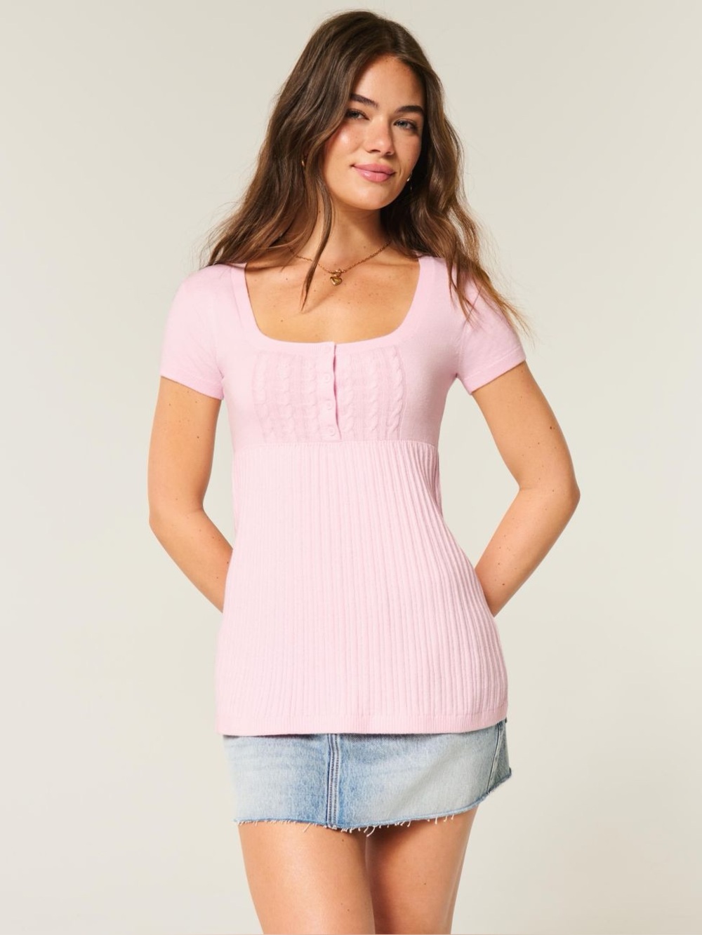 Hollister Pink Short Sleeve Babydoll Top - Size XS